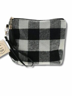 LIB New York Buffalo Check Wristlet Black White Plaid Clutch